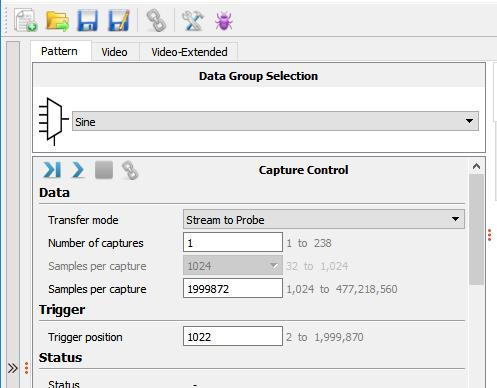 Run a simple capture 1. Select Pattern capture unit tab 2. Select Sine Data Group 3.