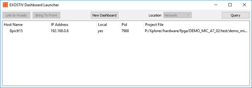In the EXOSTIV Dashboard Launcher window, select the running instance of the EXOSTIV Dashboard and