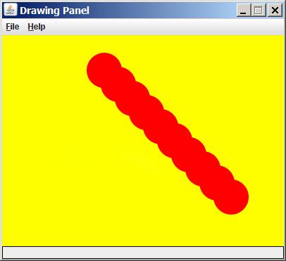 Drawing with loops The x,y, w,h expression can use the loop counter variable: DrawingPanel panel = new