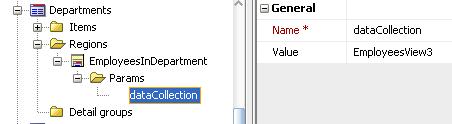 In the Departments group, we go to the EmployeesInDepartment group region, and we add the same datacollection parameter, and set the value to EmployeesView3. That's all!