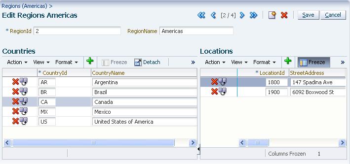 In the screen shot below, the Countries group has Same Page Display Position set to Below Parent Group while the Locations group has the same property set to At the Right of Parent