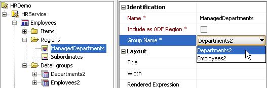 If you check the Include as ADF Region property, you can only select toplevel groups that are then reused and added as an ADF region to the page.