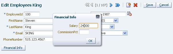 When we generate the page, the Financial Info button is generated below the items not contained by an item region.