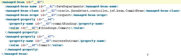 Reference: See the Javadoc or source of DeleteRowBean 8.5.4. Commit Handling To implement commit operations, JHeadstart uses the class oracle.jheadstart.controller.jsf.bean.commitbean.