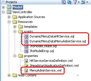 A SQL Script named DynamicMenuDataServiceName.sql is generated and executed against the default database connection of your ADF Business Components project.