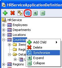 Object change, one can select the corresponding group in the Application Definition editor and press the synchronize button as highlighted below, or by using the rightmouse-click menu and choosing