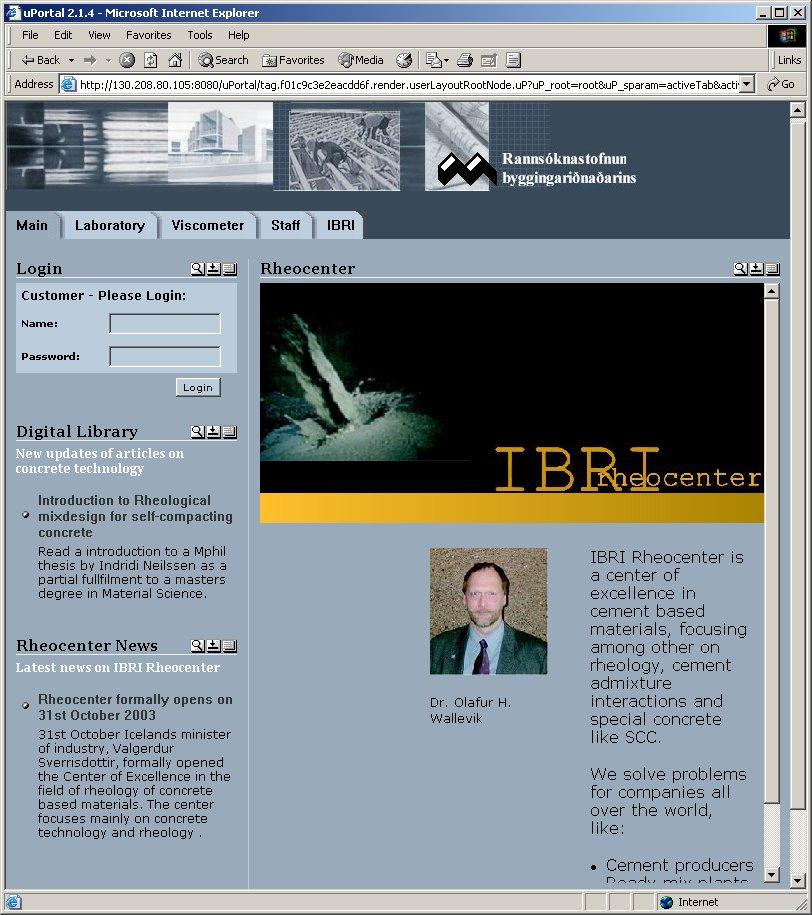 version of 9-Feb-04 09:56 page 19/19 5.4 IBRI RHEOCENTER PROTAL The example below is an example to an end-user RSS enabled application.