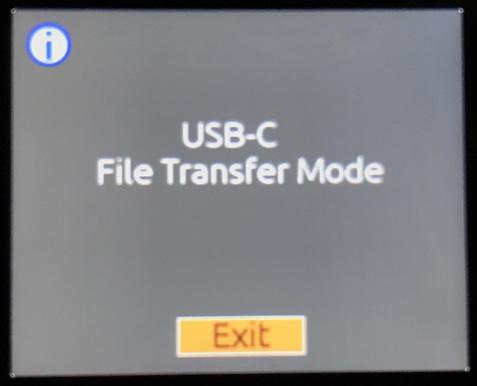 When file transfer is complete, tap Exit on the Transfer Mode screen to return to the previous operating state.