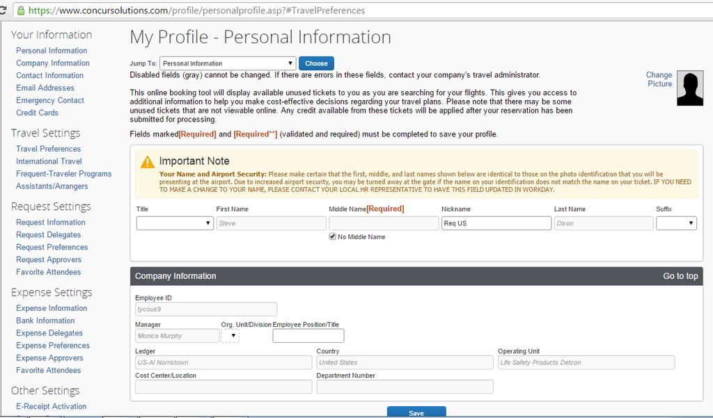 Profile SET UP TRAVEL PROFILE SET UP TRAVEL PROFILE: Required to Book Travel Must be done by Traveler.