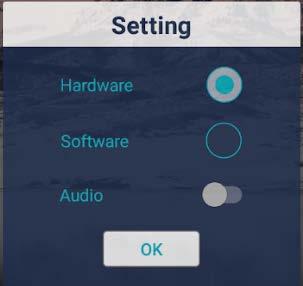 3-3-4 Settings You can set up some configuration before you start sharing screen Click to open the setting dialog window Item Hardware Software Audio Description Select to enable hardware encoder,