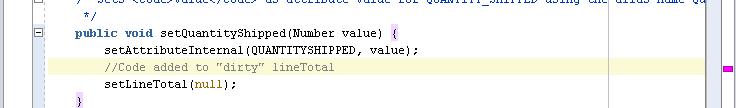 To do so, code is added to the setprice and setquantityshipped methods to null the LineTotal