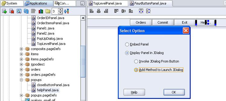 By simply dragging the operation onto the required panel, a button is automatically created and the appropriate action is hooked up to the button without having to write any code as show in figure 19.