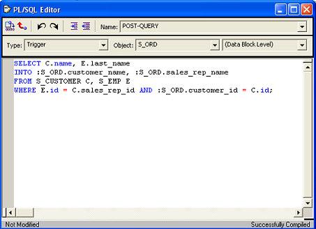 Figure 6 Oracle Forms Post-Query trigger However, as shown in Figure 5, using JDeveloper and Oracle ADF, this code is not required.