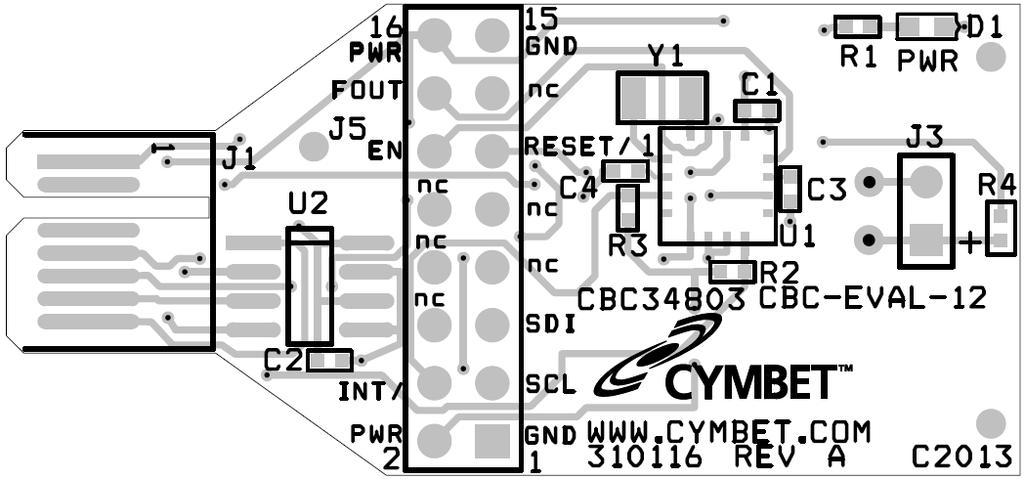 CBC-EVAL-12 Assembly Diagrams Figure 5: CBC-EVAL-12-34803 EnerChip RTC Board Assembly Diagram (Top View). Figure 6: CBC-EVAL-12-34803 EnerChip RTC Board Assembly Diagram (Bottom View).