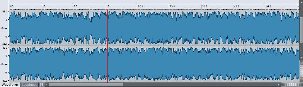 Audio File Editing Wave Window Waveform Tab The Waveform tab displays the waveform of the audio file. The horizontal axis shows the time and the vertical axis the amplitude.