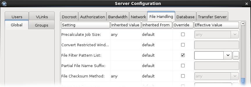 General Configuration Reference 109 Specifying Filtering Rules from the File Handling Configuration Tab To specify filtering rules from the GUI, click the Configuration button to open the Server