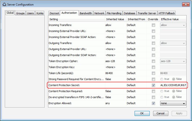 In the Server Configuration dialog, click the Authorization tab and locate the setting for