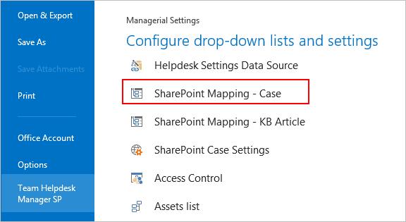 c) SharePoint Fields Mapping for Case and KB article When a support case is raised in Outlook, Team Helpdesk will also create a corresponding copy of that case in an admin specified SharePoint list.