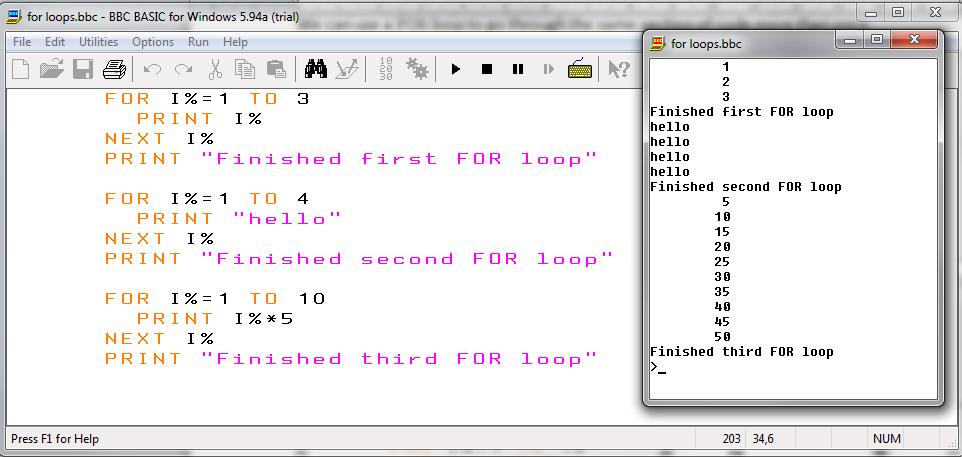 Looping in BASIC FOR loops We can use a FOR loop to go through the same section of code more than once.