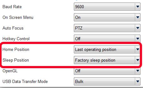 Home / Sleep Position Home Position: There are three options: Last operating position/factory central position/ Preset 0 Sleep Position: There are two options -- Factory sleep position/ Preset 9 If