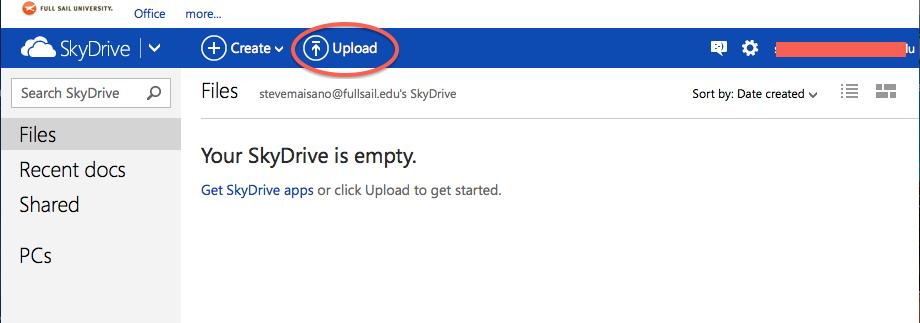 Skydrive Access your SkyDrive account. 1. Go to https://mail.fullsail.edu/ and Log in. 2.