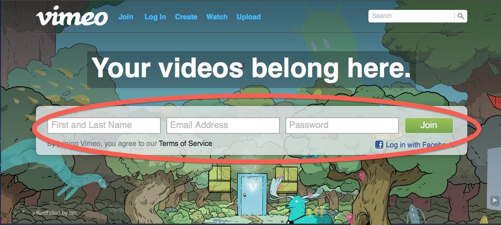 Vimeo Creating a Vimeo Account: 1. Go to http://www.vimeo.com/ and click "Join". 2. Enter the required information, then click Join 3.