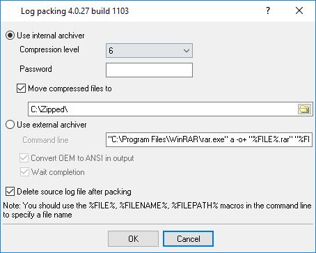 3 Log packing plugin 5 Configuration The module configuration is very simple (fig.1). You should select the archiver type and specify corresponding options. Fig.