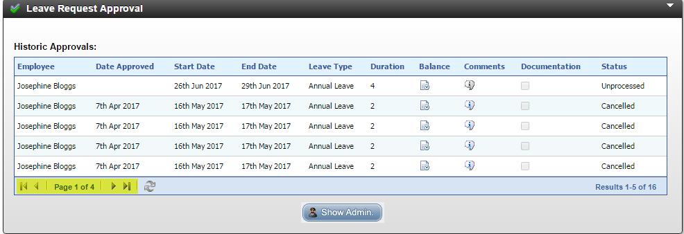 Click on the Leave Approval History for a list of all leaves submitted