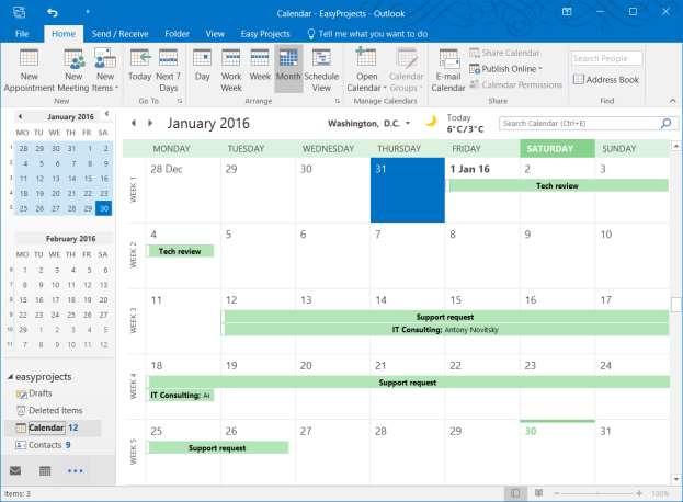 Import Calendar As a result of syncing, Easy Projects activities and events are imported.