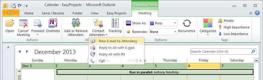 Calendar Contains events from an Easy Projects calendar and/or events created from EP tasks.