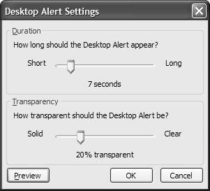 When the alert appears on your desktop, you can click the down-arrow next to the close button and use the resulting menu options, shown below, to manage the message without displaying your Inbox.