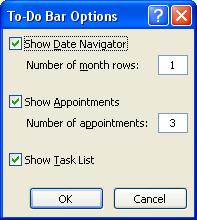 Use and Customize the To-Do Bar One of the best new features in Outlook 2007 is the To-Do Bar, where you have quick access to your calendar as well as your task list.