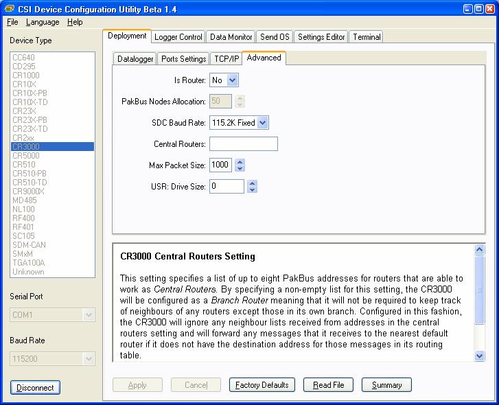 CR3000 Overview OV3.2.4 Advanced Is Router allows you to control whether the datalogger will act as a PakBus router.