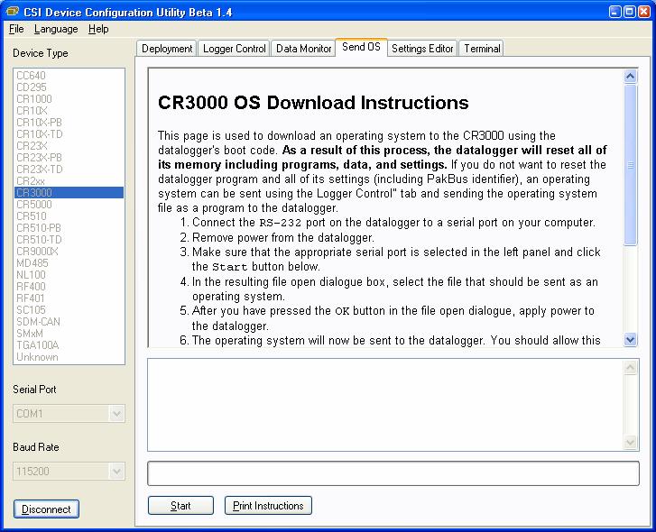 CR3000 Overview The text at right gives the instructions for downloading the OS. Follow these instructions.