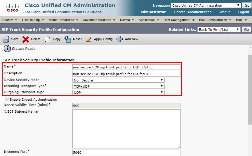 Offnet Calls via Cebod Telecom SIP Trunk Off-net calls are served by SIP trunks configured between Cisco UCM and Cebod Telecom Network and calls are routed via Cisco UBE SIP Trunk Security Profile