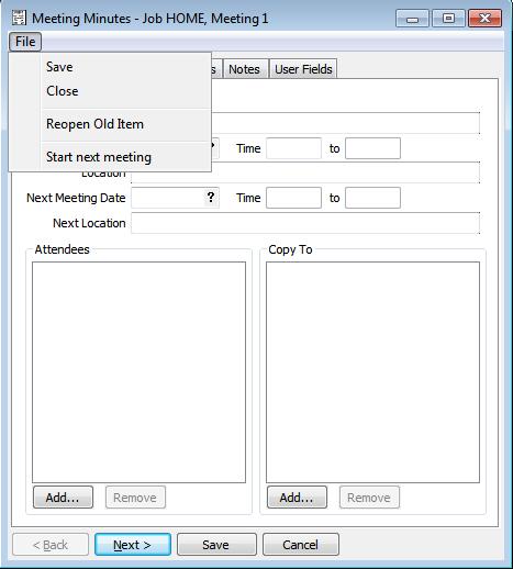 Document Control 41 User Fields Tab The user fields tab allows you to enter information into the user defined fields for meetings that were setup in the Parameters for Document Control.