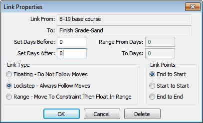 Scheduling 71 There are two ways to create a link. Drag method Point the cursor at beginning or the end point of the activity you want to link from. Click and hold the right mouse button.