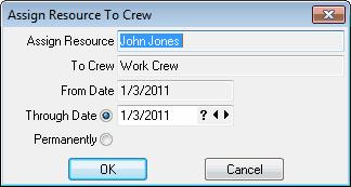 First Method: Select the starting date by clicking on the date column on the CrewBuilder screen, holding the left button down. While holding down the left mouse button, click the right mouse button.