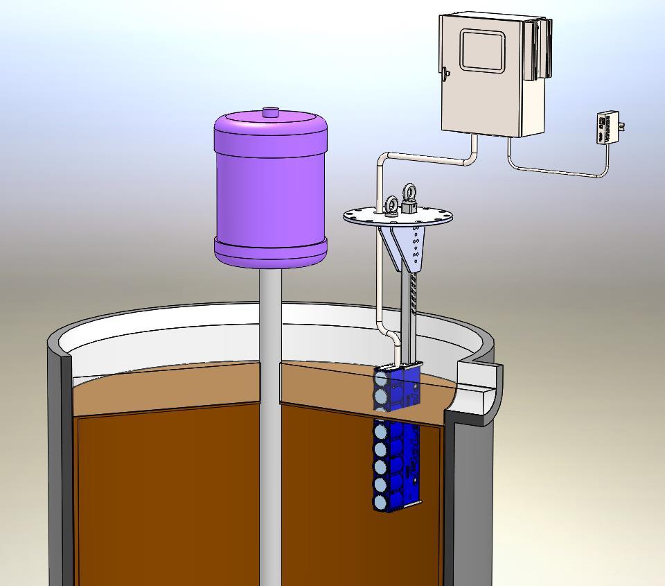 FLT Acoustic Level Interface Transmitter (Self-cleaning Transducers) Drawing A: Shows an extended Array transducer assembly, utilizing multiple Arrays.