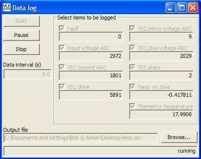 Data Log Window This window records various system data into a comma delimited file.