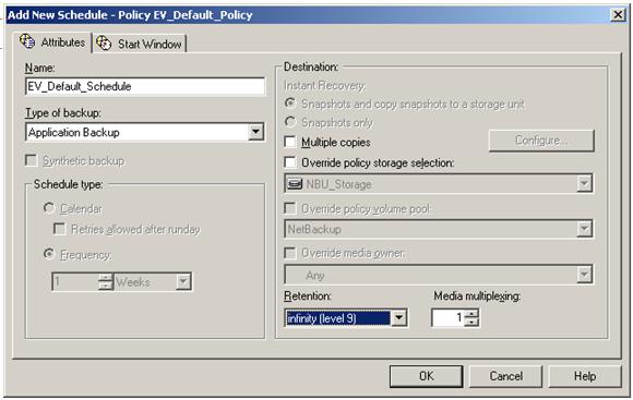 122 NetBackup Enterprise Vault Migrator About configuring a backup policy for migration The name of the schedule is not configurable and is expected to be EV_Default_Schedule.