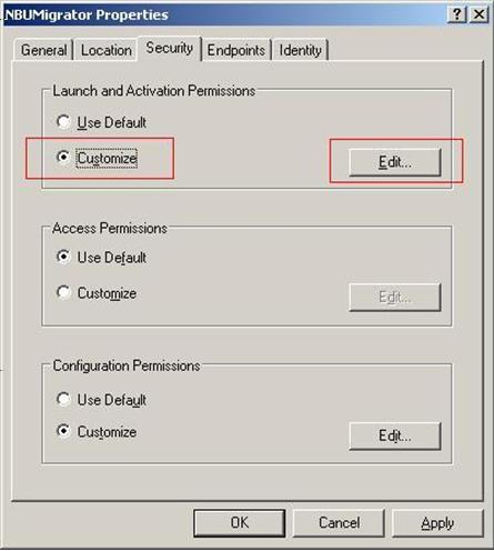 130 NetBackup Enterprise Vault Migrator Setting the recommended DCOM settings 4 Select the Securities tab.