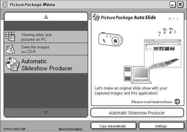 Creating a slide show Click [Automatic Slideshow Producer] on the left side of the screen, then click [Automatic