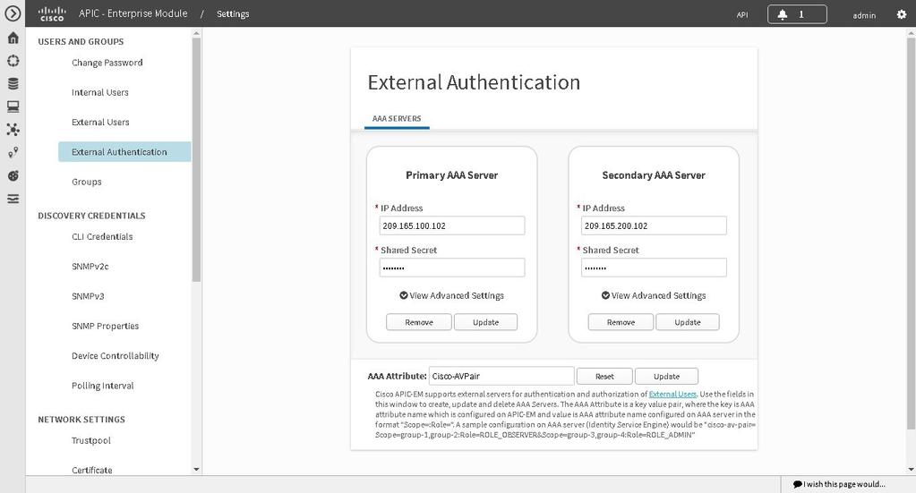 Configuring External AuthenticationConfiguring External User Profiles Managing Users You configure parameters for the controller to connect to and communicate with an external AAA server, using the