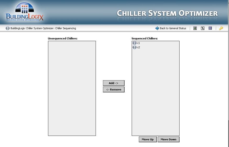 IX. Chiller Sequencing The Chiller Sequencing Set up screen allows for the user to define the order Normal Chillers are sequenced based upon a fixed rotation method.