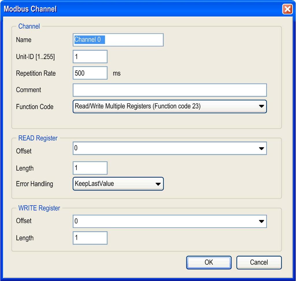 Modbus TCP Configuration Step Action 4 To add a channel, click