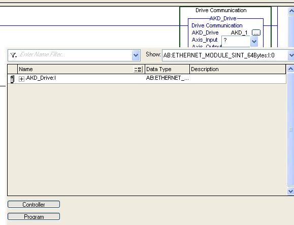 Ethernet IP with RSLogix 5 Adding AKD Support to a New or Existing Project Figure 5-16: Adding Axis_Internal Parameter 5.