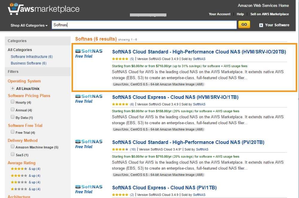 Select SoftNAS Cloud Standard