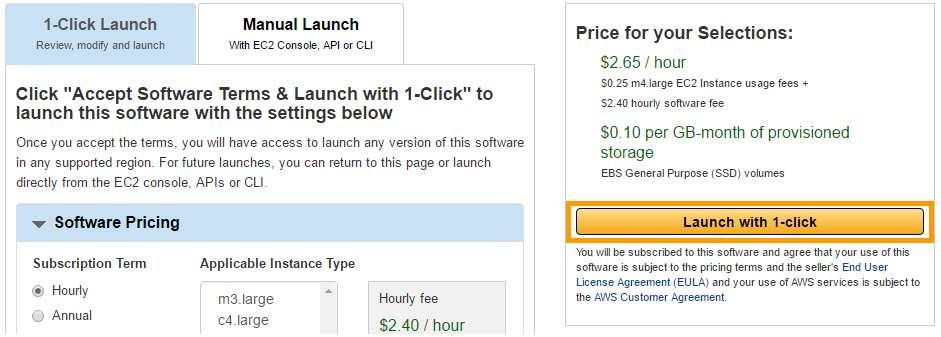 14. Now scroll up and click on the Launch with 1-click button to launch the instance. 15.