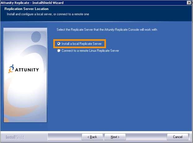 4. While installing the Attunity Replicate software, for the Replication